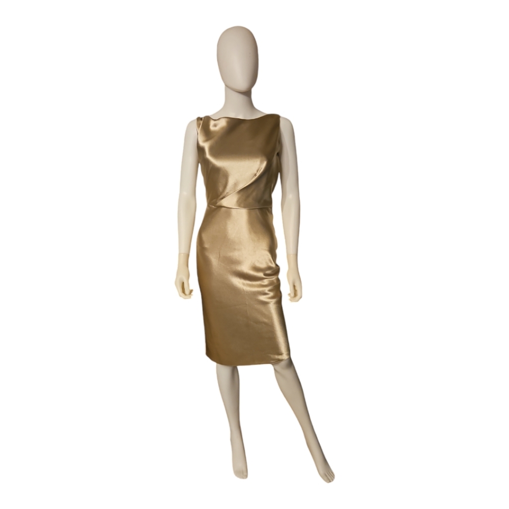 NILI LOTAN | Anne Metallic Knee Length Dress in Gold, Size 2